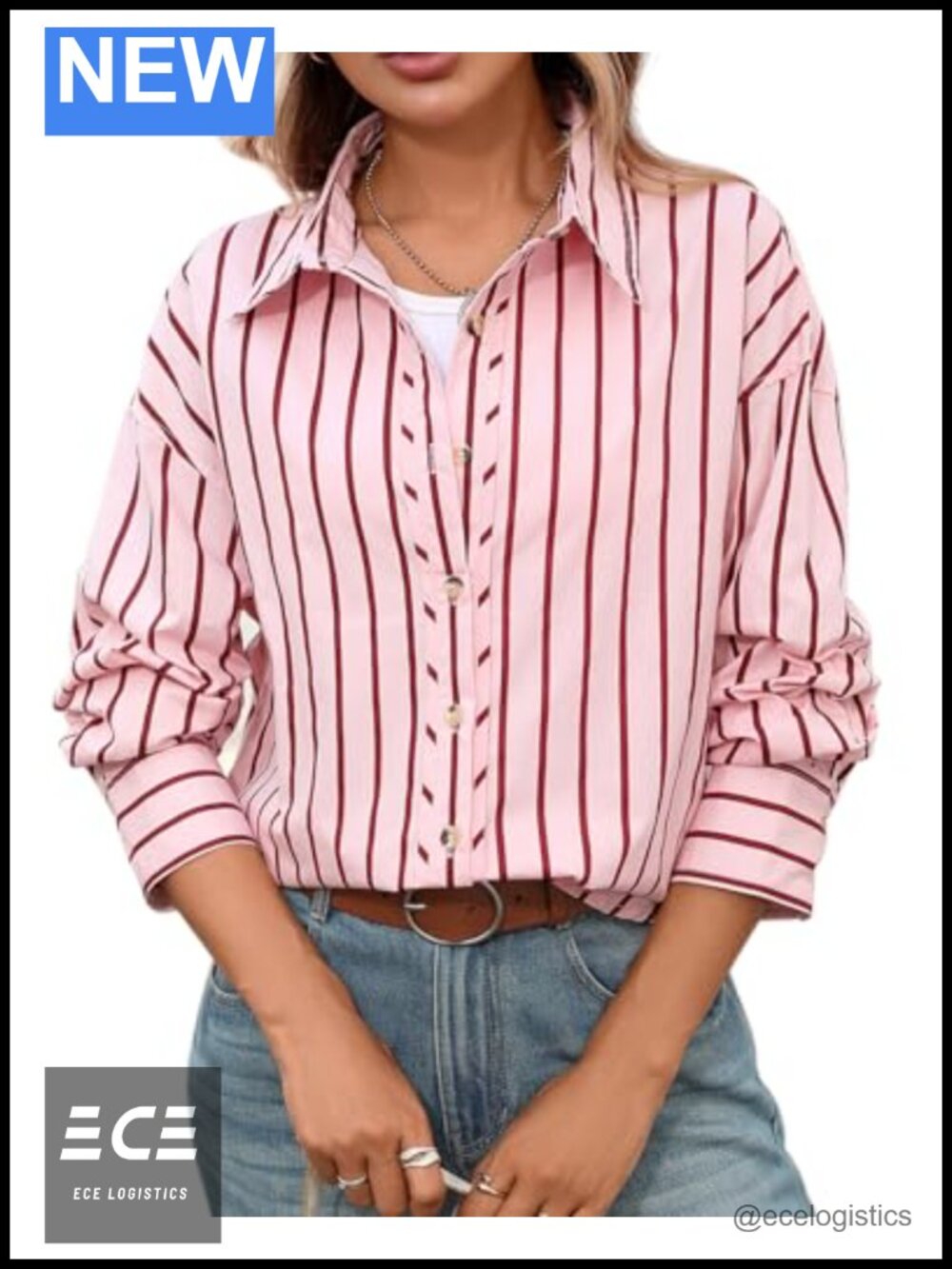 CHYRII Women's Striped Button Down Long Sleeve Blouse